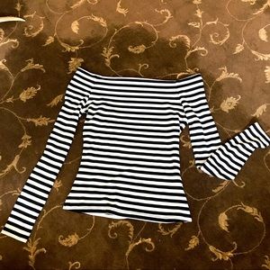 Black and white striped off the shoulder top